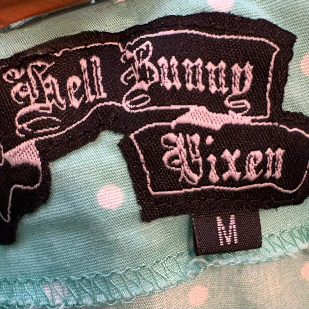 Hell Bunny Vixen Dress Retro VTG  Rockabilly Swing  Medium Mint Green Polka Dot - Picture 4 of 4